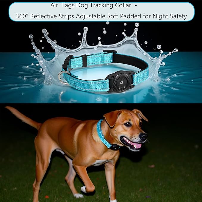 Air -Tag Dog Collar Waterproof Dog Air Tracker Chip for Apple Find My (iOS only) Reflective Strip Real Time Anti-Loss Tags Ultra-Durable GPS Pet Tracking Collar, Sky Blue M (12.4''-17.3'')-Mewly Pet