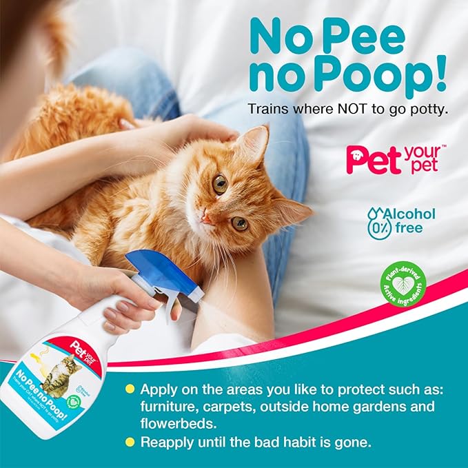 No Pee No Poop Cat Potty Training Spray, 16 Fl Oz – Non-Toxic Cat Spray No Mark for Urine/Marking/Pooping – Natural Pee Deterrent Spray – Indoor/Outdoor Keep Off-Mewly Pet