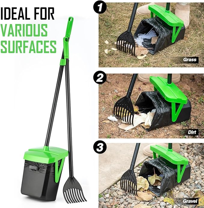 Pooper Scooper Swivel Bin & Rake with 100 Waste Bags, Dog Pooper Scooper with Bag Attachment for Large Medium Small Dogs, Poop Scooper with Lid for Lawn Yard Dog Kennel-Mewly Pet