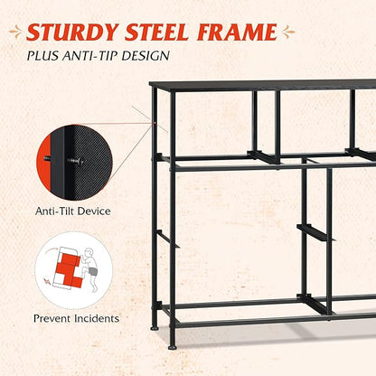 WLIVE 7 Drawer Dresser TV Stand, Entertainment Center, Media Console Table with Metal Frame and Wood Top for TV up to 45 inch, Chest of Drawers for Bedroom, Charcoal Black Wood Grain Print