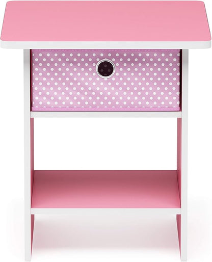 Furinno Dario End Table / Side Table / Night Stand / Bedside Table with Bin Drawer, 1-Pack, Pink/Light Pink