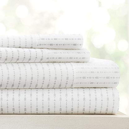 Linen Market Double-Brushed Patterned Microfiber California King Sheet Set 4 Piece – Oeko-TEX Certified Ultra Soft & Wrinkle-Free - 16" Deep Pocket Sheets Easy Care Cal-King Size - Beaded Arrows Gray