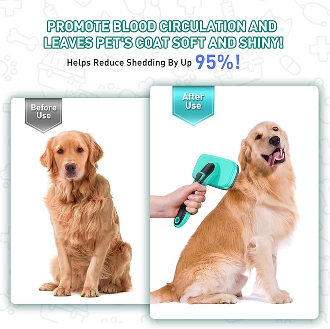 Dog Brush for Shedding Short Long Haired Cats, 5 in 1 Pet Grooming Kit for Small Medium & Large Animals. Removes Loose Fur, Mats, Tangled. Easy Cleaning. Undercoat Rake + Steam Brush Included-Mewly Pet