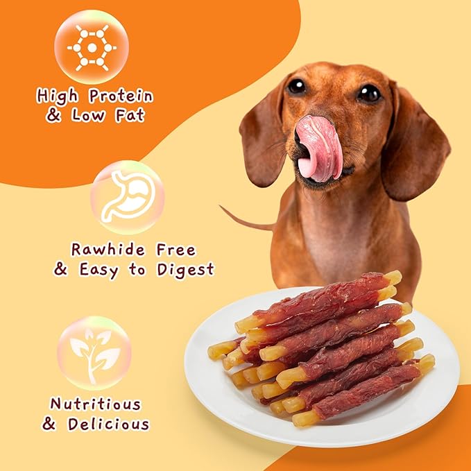 Jungle Calling Duck Wrapped Cod Sticks Dog Treats, Rawhide Free Training Rewards Snacks for Dogs, Natural Chewy Sticks Treats, 10.6oz-Mewly Pet