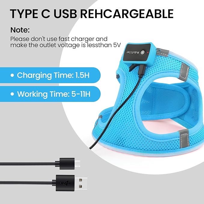 PceoTllar Light Up Dog Harness, LED No Pull Reflective Dog Harness, Flashing Lighted for Night Walking - Small/Medium, (Blue XS)-Mewly Pet