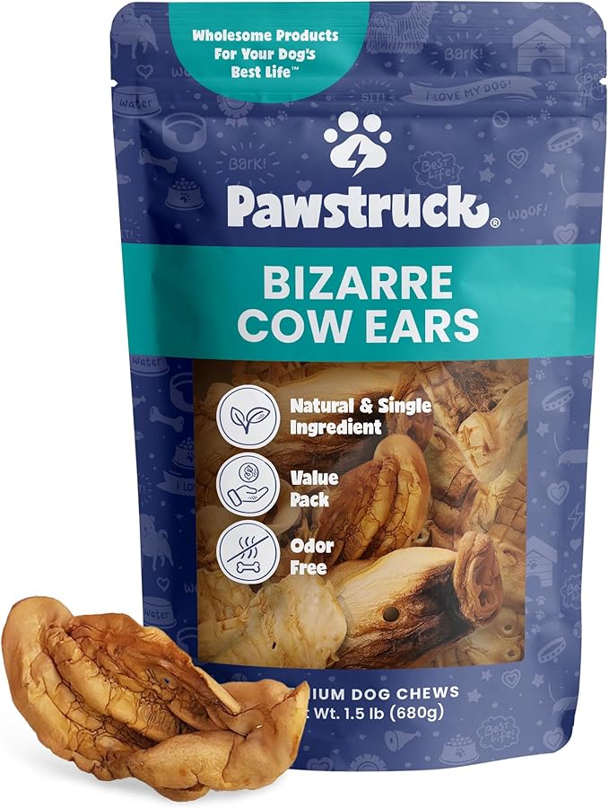 Pawstruck Natural Bizarre Cow Ears Bargain Bag – Rawhide-Free, Highly Digestible, Low Calorie & Long-Lasting Chew Treat for All Breeds – 1.5 lb Bag-Mewly Pet