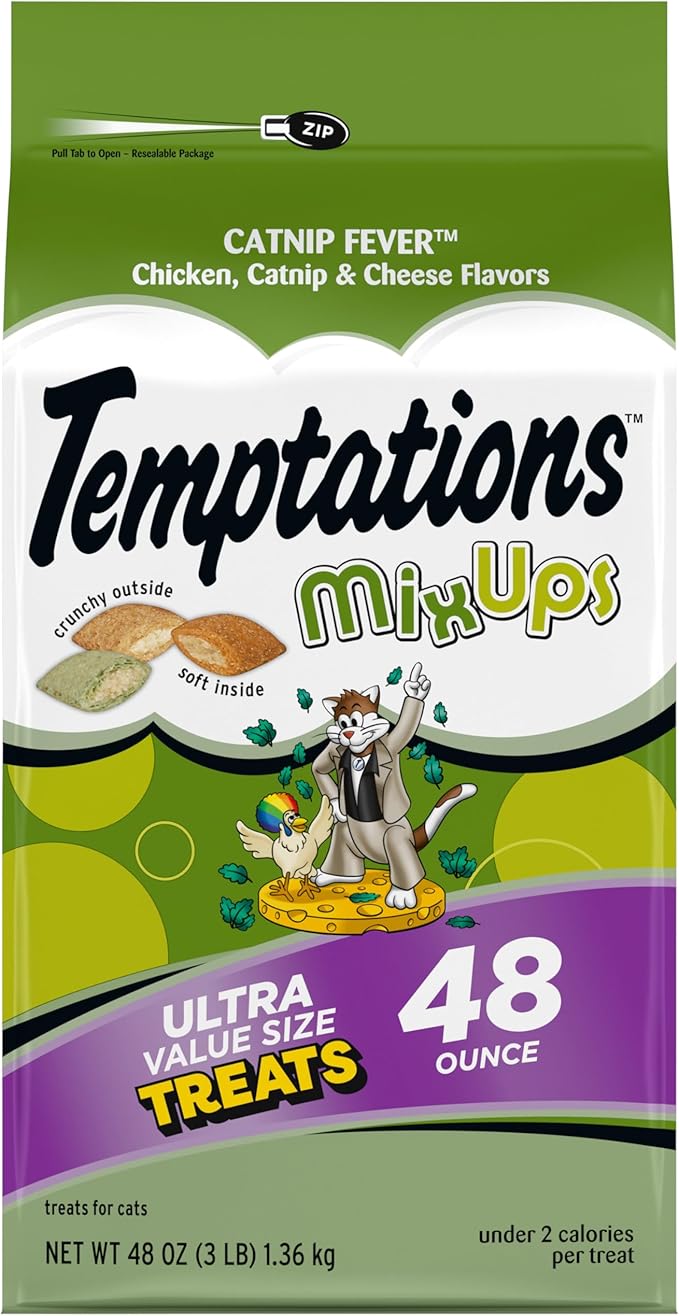 Temptations MixUps Catnip Fever Flavor Crunchy and Soft Cat Treats, 48 oz. Bag-Mewly Pet