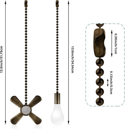 Ceiling Fan Pull Chains With Decorative, 2 Pieces Of Copper Ceiling Fan Chain Extenders 13.6 Inches Fit All Standard Ceiling Fans And Light Fixtures，Pull Chain Extension With Connector.
