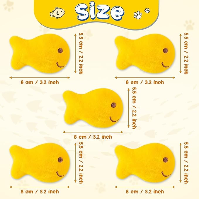 L1rabe Goldfish Cracker Catnip Stuffed Toys - Summer Black Cat Appreciation Day 5P Goldfish Cat Toys Funny Yellow Indoor Cats Chew Bite Teething Tools Kittens Birthday Gifts Interactive Pet Supplies-Mewly Pet