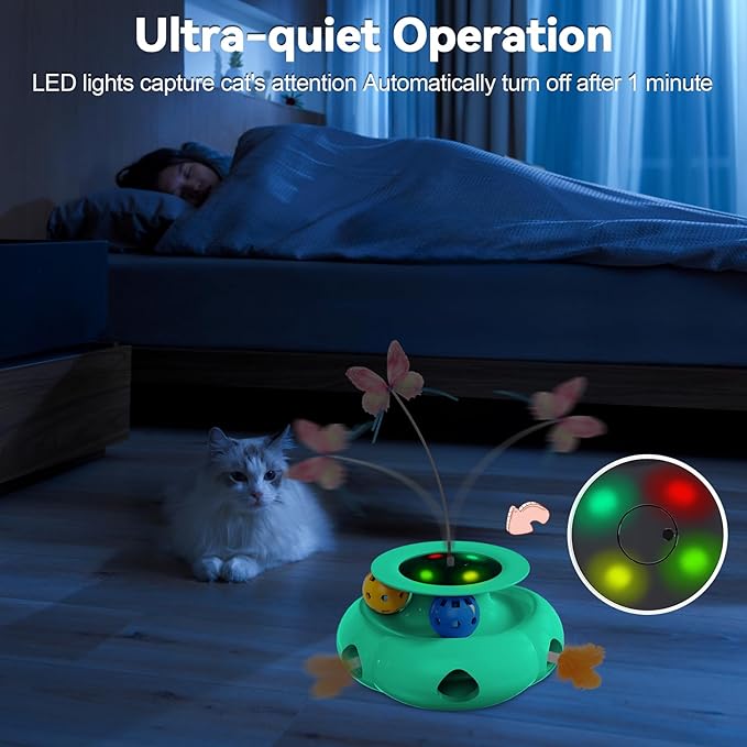 Cat Toys Interactive Rechargeable 3in1 Whack a Mole Cat Toy, Fluttering Butterfly, Track Balls, Touch Activated Automatic Kitten Toys for Indoor Cats-Mewly Pet