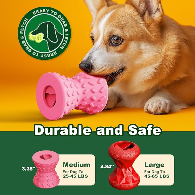 Puppy Toys, Dog Toys for Small Dogs, Treat Toy for Traning, Interactive Toy, Dog Treat Dispenser Toy, Natural Rubber Dumbbell Shaped(Pink)-Mewly Pet