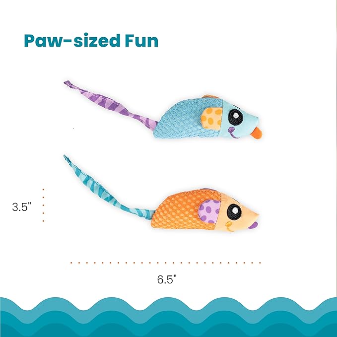 Catstages Catnip Chew Mice 2 Pack– Interactive Dental Cat Chew Toy that Helps Clean Teeth, Mouse, Multicolored-Mewly Pet