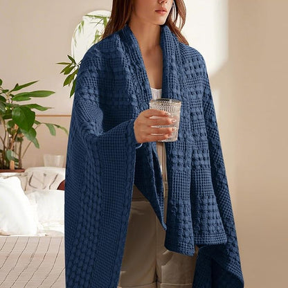 PHF 100% Cotton Waffle Weave Throw Blanket, Soft Lightweight Breathable Cozy Throws for Couch Bed Sofa, Luxury Aesthetic Woven Blanket for Home Decor & Office, 50"x60", Blue Sapphire