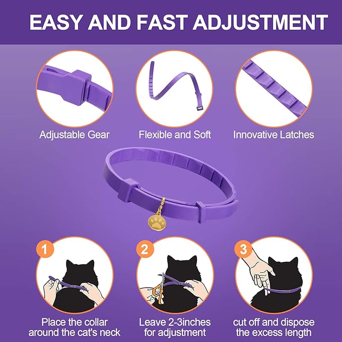 4 Pcs Cat Calming Collar Adjustable Lavender Scent Relaxing Cat Collar with 2 Pendant for Puppies Reduce Stress Aggression Anxious, up to 15 Inches(Purple, Gold)-Mewly Pet