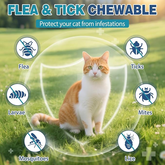 Chewable Flea Treatment for Cats Flea and Tick Prevention for Cats Chewables Fleas Chewables for Cat of All Breeds and Ages 300 Chewable Tablets-Mewly Pet