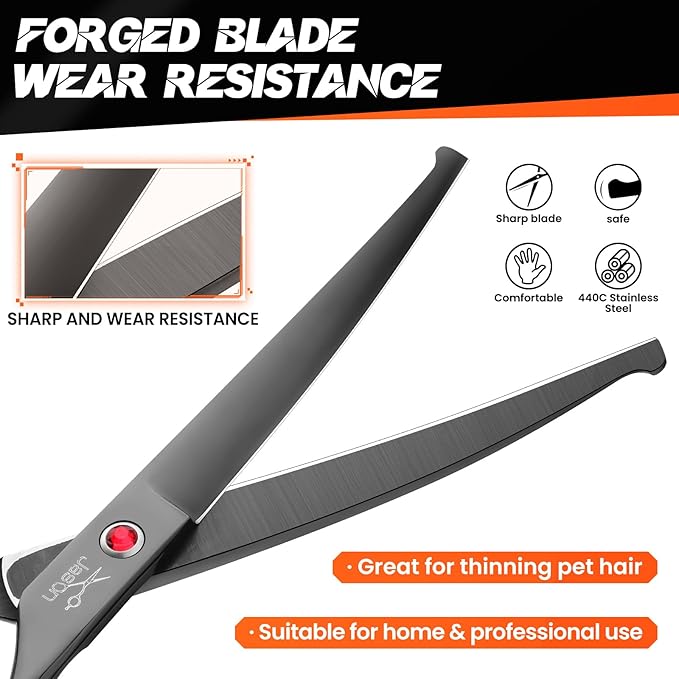 JASON 7.5" Dog Grooming Shear - Professional Up-curved Scissor with Round Tips Japanese Stainless Steel Hair Scissor for Dogs, Cats and Other Pets (Curved with Round Tips, Black)-Mewly Pet