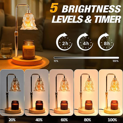 Candle Warmer Lamp with Timer and Dimmer, Electric Wax Warmers for Scented Candles with 5 Brightness Settings, Anti-Glare Lamp with Adjustable Height, Home Decor, Gift for Christmas, Birthday