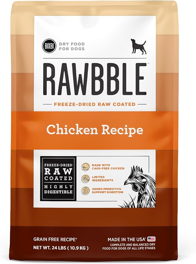 BIXBI Rawbble Dry Dog Food, Chicken, 24 lbs - USA Made with Fresh Meat - No Meat Meal & No Corn, Soy or Wheat - Freeze Dried Raw Coated Dog Food - Minimally Processed for Superior Digestibility-Mewly Pet