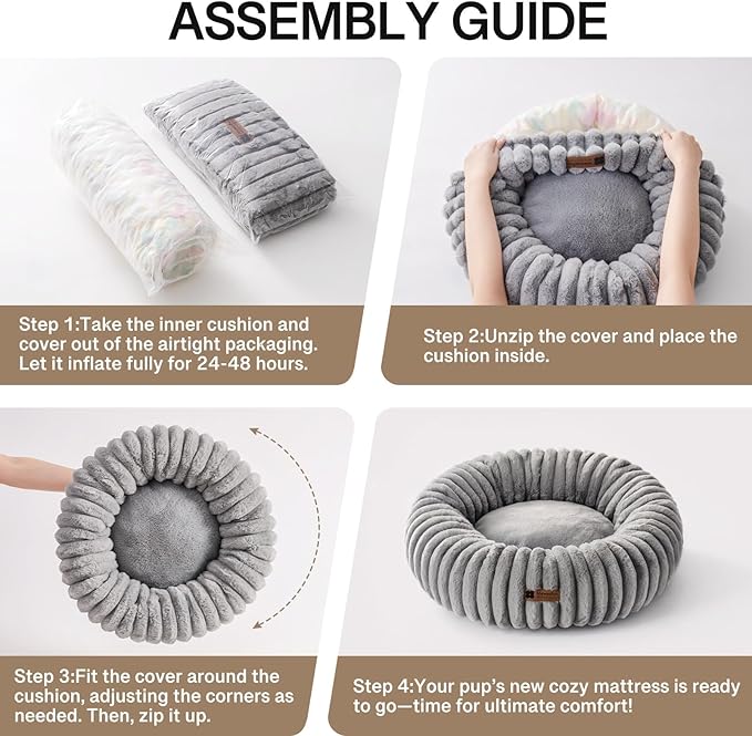 MEWOOFUN Donut Dog Beds for Small Dog, Calming Bed Round Cute Puppy Bed with Non-Slip Bottom, Fluffy Washable Pet Bed for Puppy and Kitten (Grey, S (25x25x7))-Mewly Pet