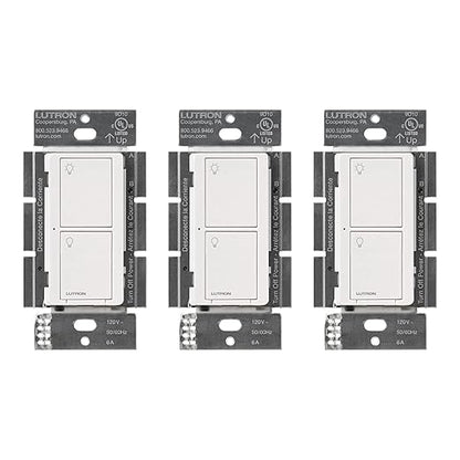 Lutron Caseta Original Smart Light Switch (Lutron Smart Hub Required), for Home, LED Lights, and Fans, 6 Amp, Single-Pole/3-Way, Neutral Required, PD-6ANS-WH 3 Pack, White