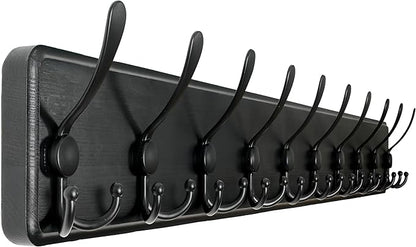 WEBI Coat Rack Wall Mount,38 9/16" Long,10 Tri Hooks for Hanging Coats,16" Hole to Hole,Coat Hooks Wall Mounted Coat Hanger,Wood Hook Rack for Clothes,Jacket,Hats,Rustic Black