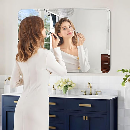 Frameless Bathroom Mirror for Over Sink,Wall Mounted Vanity Mirrors 30x36in,Rounded Rectangle Mirror Frameless with Polished Edge for Bedroom,Living Room,Entryway,Shatterproof (Horizontal/Vertical)