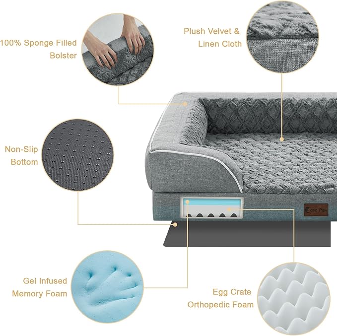 Orthopedic Dog Beds, Waterproof Memory Foam Large Sized Dog Bed with Sides, Non-Slip Bottom and Egg-Crate Foam Big Dogs Beds with Removable Washable Cover(Large,Grey)-Mewly Pet