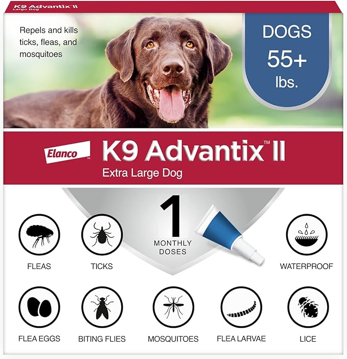 K9 Advantix II XL Dog Vet-Recommended Flea, Tick & Mosquito Treatment & Prevention | Dogs Over 55 lbs. | 1-Mo Supply-Mewly Pet