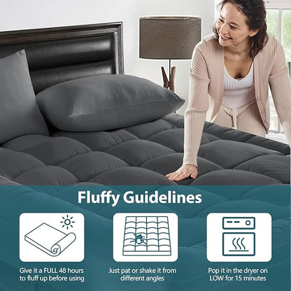 CYMULA California King Mattress Topper, Extra Thick 3D Snow Down Alternative Filling, Breathable Grey Fabric, 8-21 Inches Deep Pocket, Machine Washable
