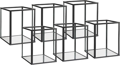 Phosphor Set of 6 PCS Small Glass Hurricane Camdle Holder, Black Candle Holder for Wedding, Party, Holiday.