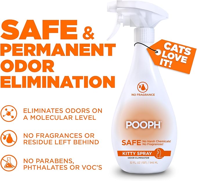 POOPH® LITTERIZER™ + Kitty Spray Bundle – Fragrance-Free Odor Eliminator for Litter & Cat Areas, Absorbs Moisture, Non-Toxic, No Harsh Chemicals, Patented Technology for Everyday Use-Mewly Pet