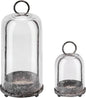 5" & 4" Wide Versatile Metal Candle Holder in Shabby Black with Handmade Thick & Sturdy Glass Dome Cover for Pillar Candle & Plants, Industrial, Farmhouse (2, Black Shabby, Large & Small)