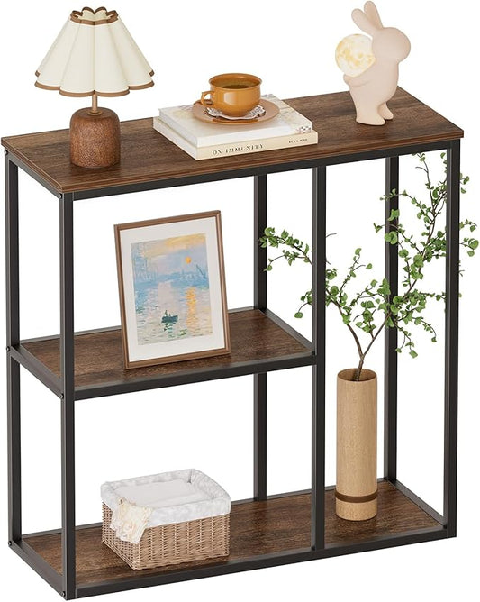 WOHOMO Console Table, Small Entryway Table with Storage Shelves 12'' Narrow Sofa Table Modern Hallway Table for Living Room 31.5" x12''x31.5'' Walnut