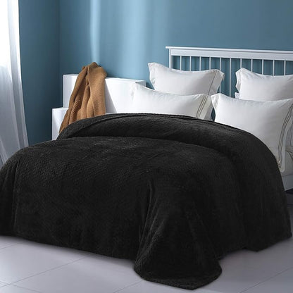 Exclusivo Mezcla Fleece Twin Size Blanket for Bed, 90x66 Inches Soft Cozy Jacquard Flannel Blankets, Lightweight Fuzzy Plush Warm for Winter, Black