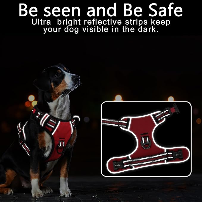Timos Dog Harness Small Sized, No Pull with Neck Lockable Snap,No Choke Front Clip Dog Reflective Harness,Adjustable Metal Rings 3 Buckles,Easy Control Handle for Small Dogs Red S-Mewly Pet