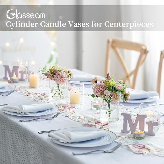 Glasseam Glass Hurricane Candle Holder Set of 12, Cylinder Pillar Candle Holders for Table, Modern Floating Candle Decorations, Clear Glass Cylinder Vase for Centerpieces Wedding Dining Table, 4inch