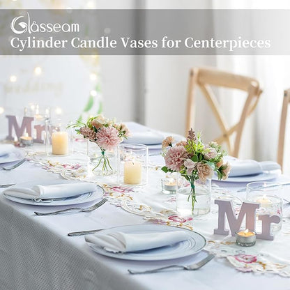 Glasseam Glass Hurricane Candle Holder Set of 12, Cylinder Pillar Candle Holders for Table, Modern Floating Candle Decorations, Clear Glass Cylinder Vase for Centerpieces Wedding Dining Table, 4inch