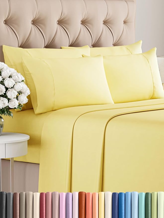 Full 6 Piece Sheet Set - Comfy Breathable & Cooling - Ultra Soft Hotel Luxury Bedding Set w/ 8-16 Inch Deep Pockets - 1 Flat & 1 Fitted Sheet & 4 Pillowcases - Cozy, Wrinkle Free & Easy Care - Yellow