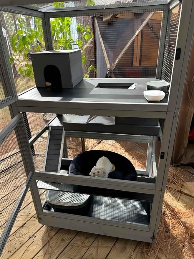 Ferret Cage Rat Cage Indoor Outdoor, Large Guinea Pig Cages with 4 Levels, Wooden Chinchilla Cage with Wheels for Hamster, Chameleon, Gerbils and Other Small Animals Anti-Chewing-Mewly Pet