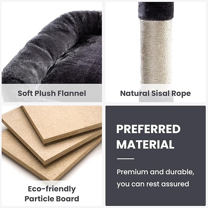 SHA CERLIN 68 Inches Multi-Level Large Cat Tree for Large Kitties/Big Cat Tower with Condo/Cozy Plush ‌Pussycat Perches/Sisal Scratching Posts and Hammocks/Activity Center/Dark Grey-Mewly Pet