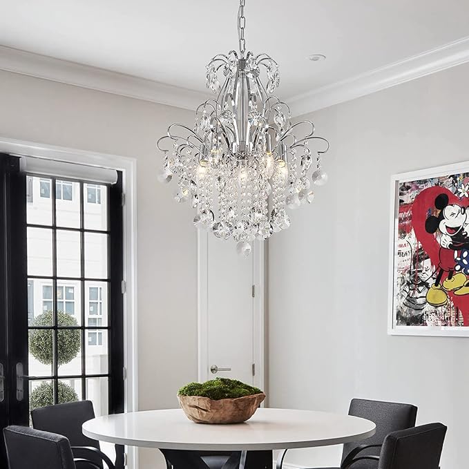 WUZUPS Crystal Chandelier 5-Light Pendant Ceiling Light Modern Lighting Fixture for Bedroom Hallway Bar Kitchen Bathroom, H 22.6'' x W 19.2'', E12 Base, Chrome