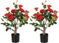Artificial Rose Flower Trees 2 Pack- 24’’ Lifelike Plant in Pot with Red Flowers Decorative Rose Trees for Home, Office, Wedding, and Event Decor, Red