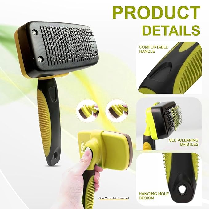 Pet Self Cleaning Slicker Brush and Grooming Comb - Gently Removes Loose Hair, Tangles, and Dirt - Skin Friendly Deshedding Grooming Tool for Hair Dogs & Cats - Pet Supplies Accessories (Yellow)-Mewly Pet