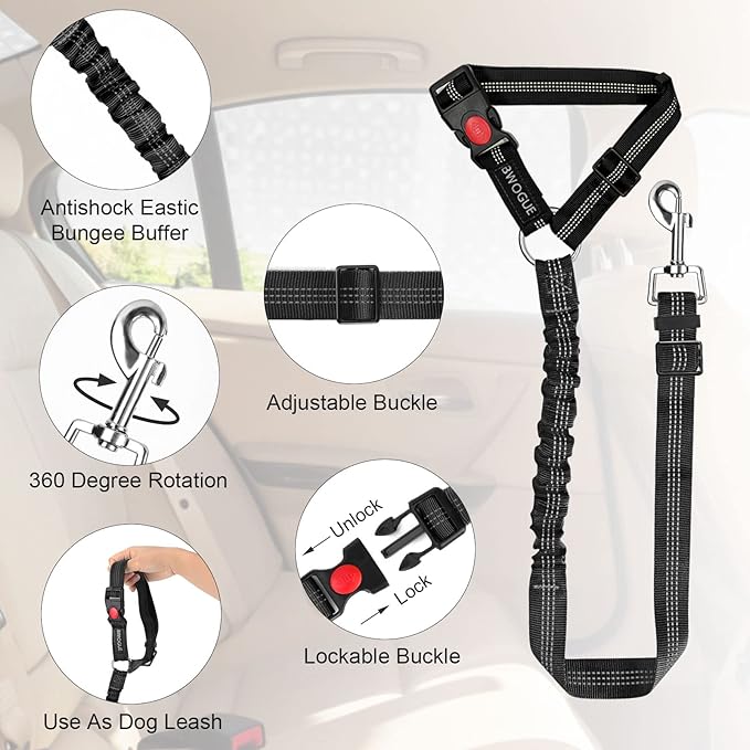 BWOGUE 2 Packs Dog Cat Safety Seat Belt Strap Car Headrest Restraint Adjustable Nylon Fabric Dog Restraints Vehicle Seatbelts Harness-Mewly Pet