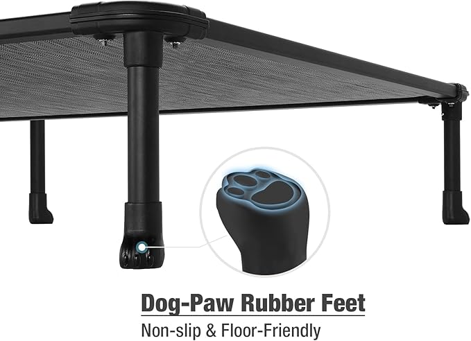 Veehoo Chew Proof Elevated Dog Bed - Cooling Raised Pet Cot- Rustless Aluminum Frame and Durable Textilene Mesh, Unique Designed No-Slip Feet for Indoor or Outdoor Use, Black Silver, XX Large-Mewly Pet