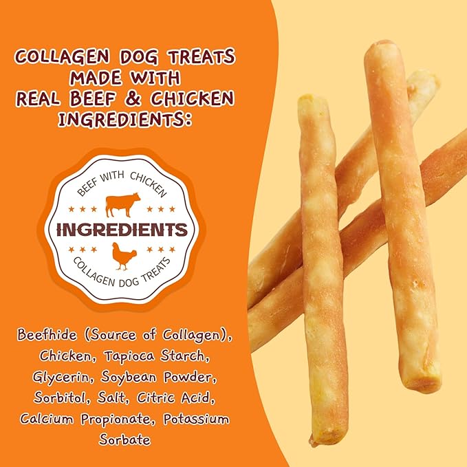 Jungle Calling Dog Treats, Chicken Beef Collagen Sticks, Chew Bones Treat for Small Medium Breed Moderate Chewers, Bully Stick, Long Lasting High Protein Easy to Digest, 5 Inch 10.6 oz-Mewly Pet