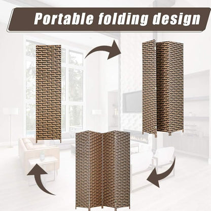 Room Divider Wood Screen 4 Panel Wood Mesh Woven Design Room Screen Divider Folding Portable Partition Screen Screen Wood for Home Office