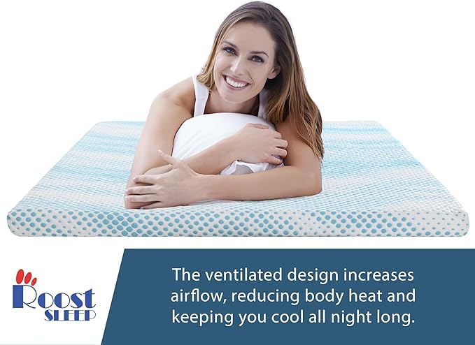 Roost Sleep Cool Cloud Supreme 3 Inch Gel Memory Foam King Mattress Topper – Cooling, Ventilated Design for Back and Pressure Relief
