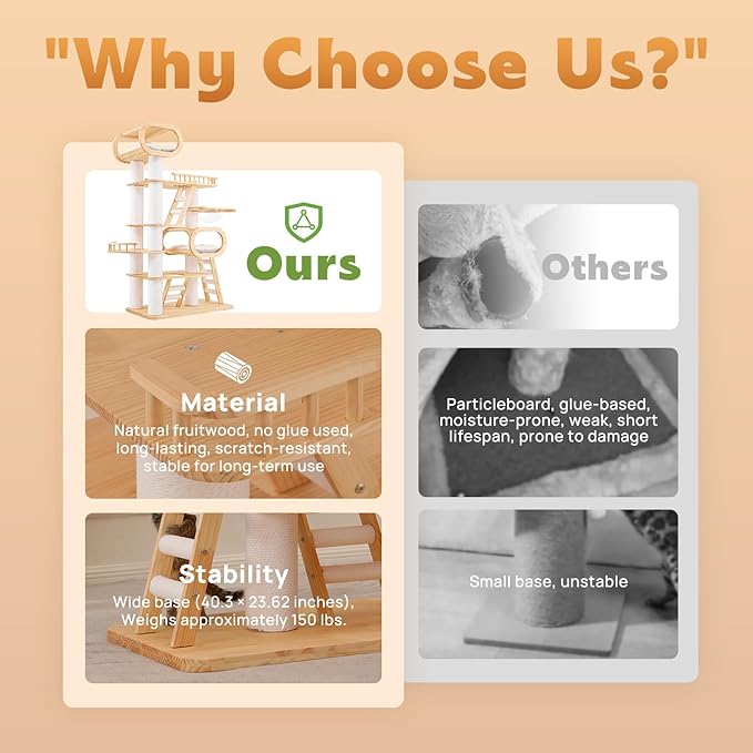 76.8'' Modern Cat Tree for Indoor Cats, Tall Wooden Cat Tower for Home Decoration, Multi-Level Tower with Transparent Cat Bed, Huge Cat Condo for Multi-Cat Families-Mewly Pet