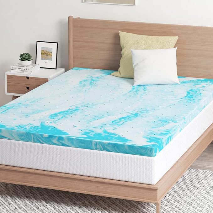 EGO Topper 2 Inch Queen Memory Foam Mattress Topper, Cooling Gel Foam Mattress Topper for Pressure Relief, Ventilated Design Bed Topper in a Box, CertiPUR-US Certified, 60"×80", Medium